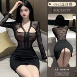 激情包臀裙制服 6862 (白色,黑色)