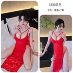 開叉連身長裙 1833 (黑色,紅色,白色)