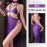 花掛網紗三點式睡裙 6526 (紅色,紫色,黑色)