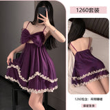 蝴蝶飾胸吊帶睡裙 1260 (紫色,白色,酒紅色,黑色) M<60kg L<70kg