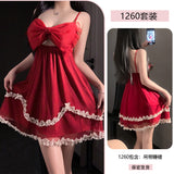 蝴蝶飾胸吊帶睡裙 1260 (紫色,白色,酒紅色,黑色) M<60kg L<70kg