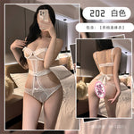 鋼圈吊帶蝴蝶結鏤空開襠睡衣 202 (藕粉,黑色,白色)