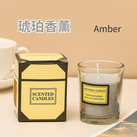 玻璃杯植物蠟燭 灰藍琥珀香薰 Amber
