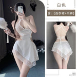 中式蕾絲不規則旗袍睡衣 2134 (白色,黑色)