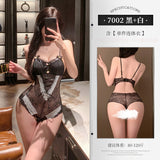 蝴蝶甜辣蕾絲暗扣開檔連體衣套裝7002 (粉+白,黑+白)