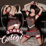 俏予醉 活力啦啦隊拼紗透視制服套裝 Q19