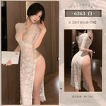 深V開衩透視蕾絲長裙 6363 (黑,白,紫,酒紅) (M/L)