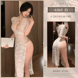 深V開衩透視蕾絲長裙 6363 (黑,白,紫,酒紅) (M/L)