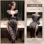 深V開衩透視蕾絲長裙 6363 (黑,白,紫,酒紅) (M/L)