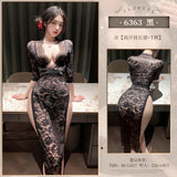 深V開衩透視蕾絲長裙 6363 (黑,白,紫,酒紅) (M/L)