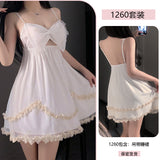 蝴蝶飾胸吊帶睡裙 1260 (紫色,白色,酒紅色,黑色) M<60kg L<70kg