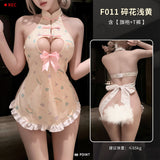 軟萌愛心奶窗蝴蝶結束腰旗袍 F011