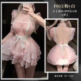 網紗束腰女僕連身裙 F015 (粉+白,藍+白)