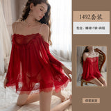 後開叉蕾絲珠鍊吊帶睡裙 1492 (酒紅色,白色,黑色,紫色)