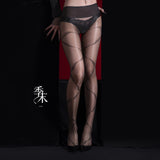 油亮交叉綁帶提花過膝3D無縫襠極光絲襪 5130 (黑色,白色,紫色)