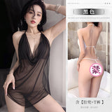 美胸露背網紗透視睡衣 2124 (黑色,白色,紫色,粉色,綠色,紅色)
