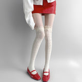 蘿莉塔蕾絲蕾絲復古鏤空過膝襪 WZ119 (奶白,黑色,咖色)