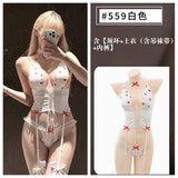 愛心印花吊帶上衣蕾絲腰封睡衣 559